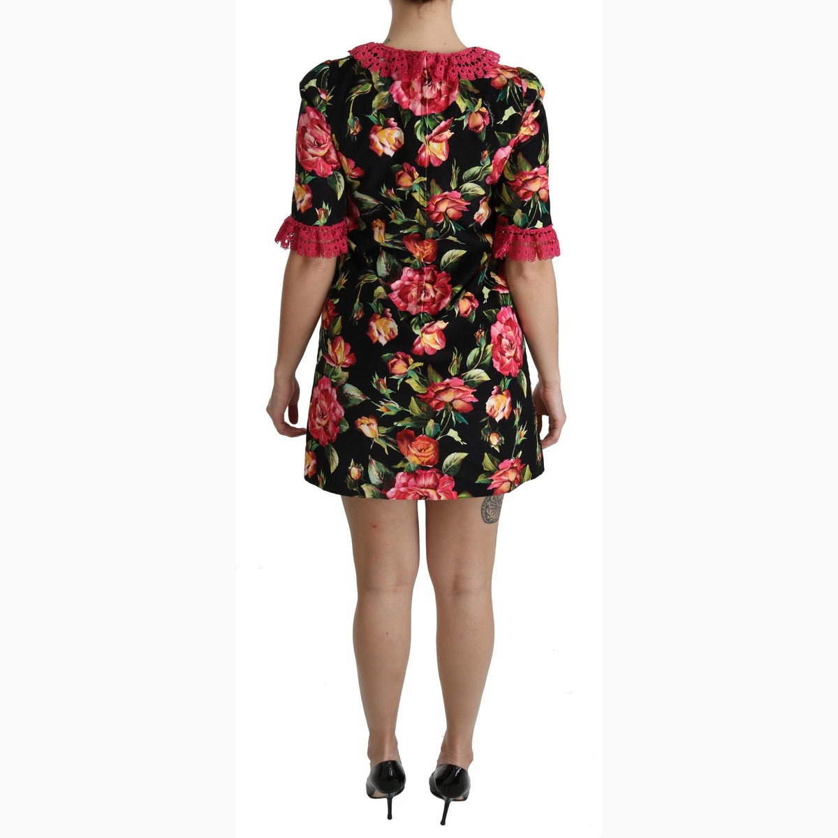Dolce & Gabbana Floral Pink Lace A-Line Shift Mini Dress