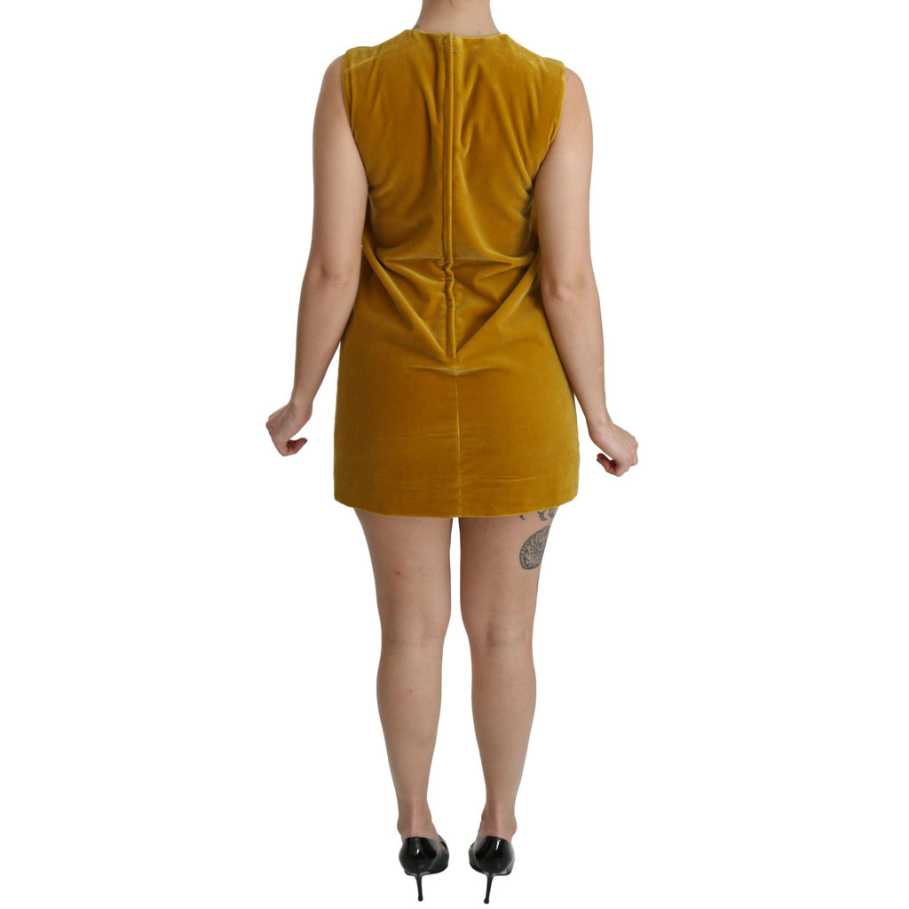 Dolce & Gabbana Mustard Velvet Stretch Shift Mini Dress