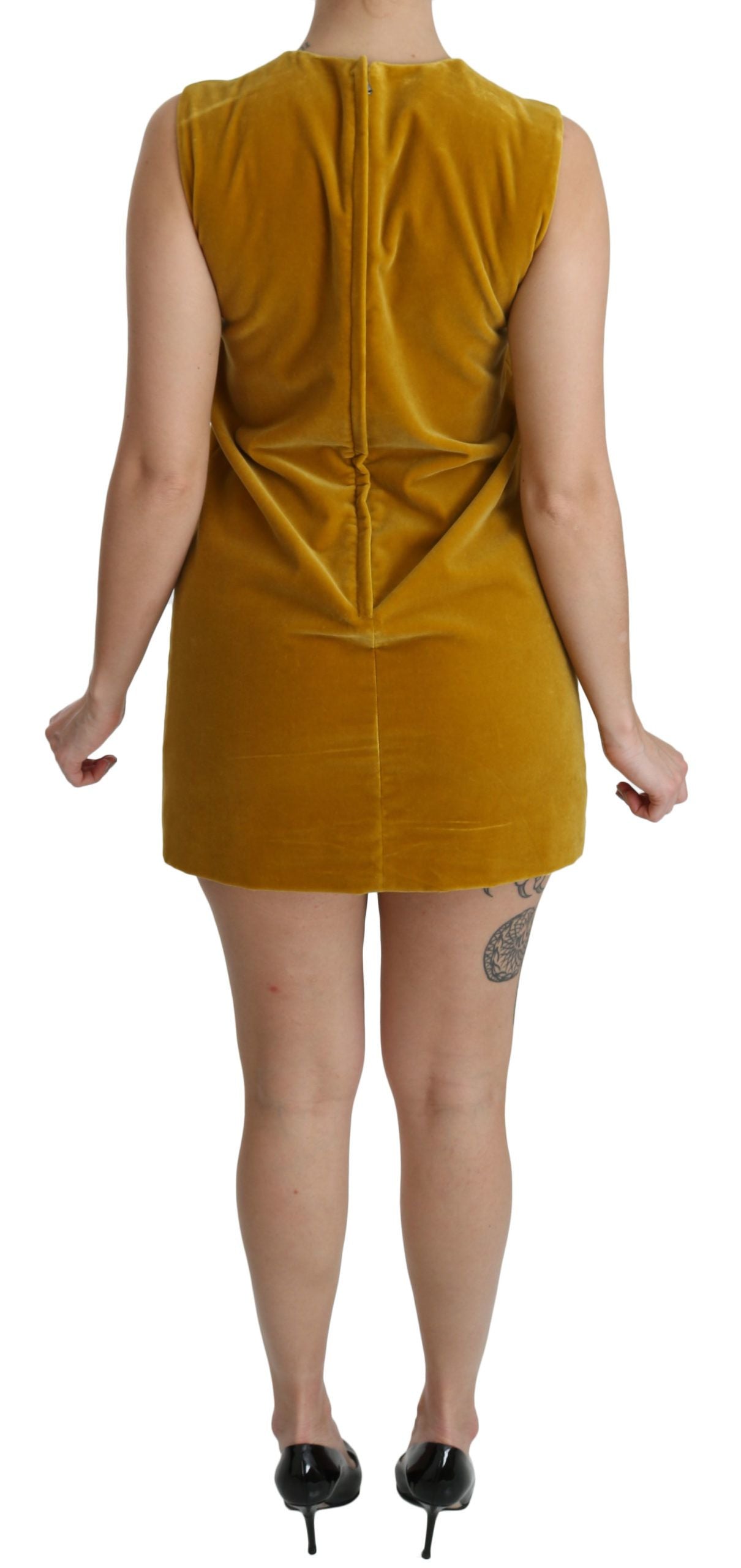 Dolce & Gabbana Mustard Velvet Stretch Shift Mini Dress Dolce & Gabbana