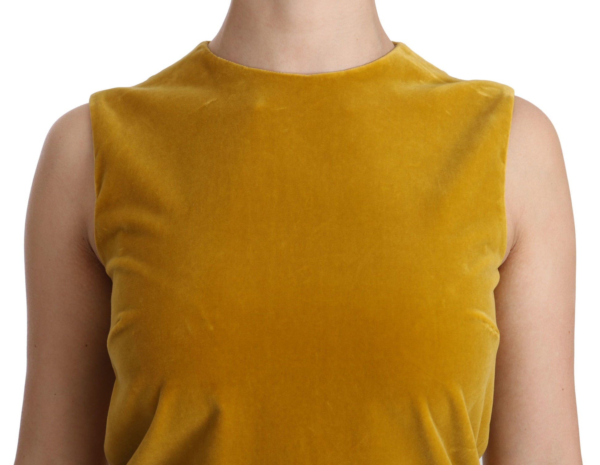 Dolce & Gabbana Mustard Velvet Stretch Shift Mini Dress Dolce & Gabbana