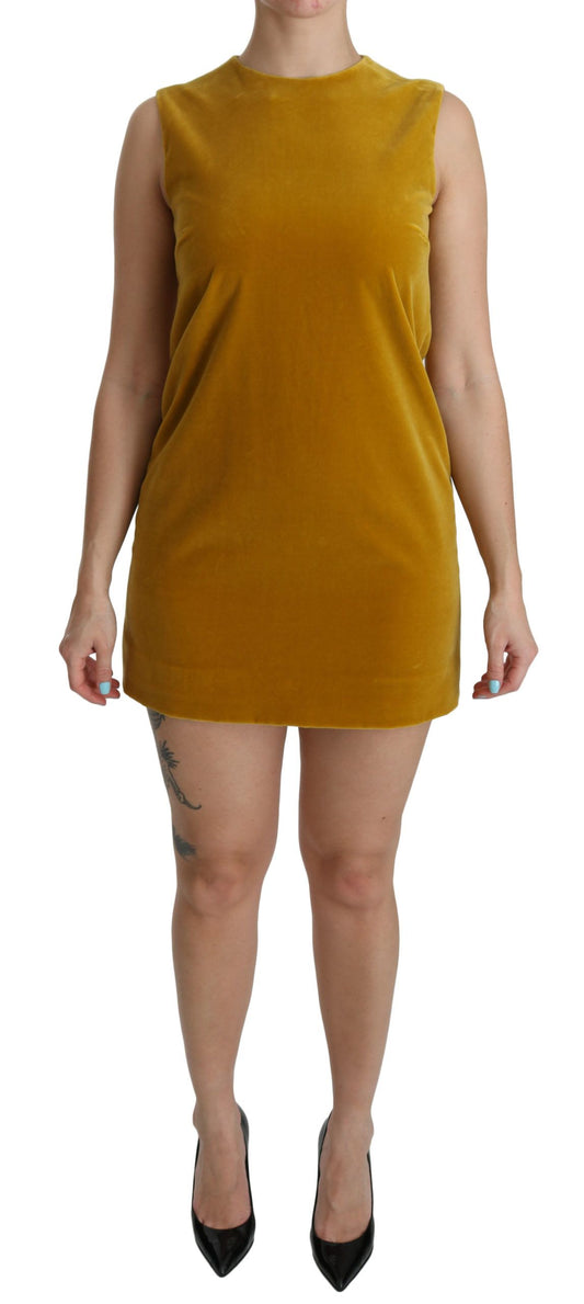Dolce & Gabbana Mustard Velvet Stretch Shift Mini Dress Dolce & Gabbana