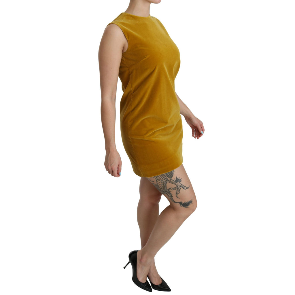 Dolce & Gabbana Mustard Velvet Stretch Shift Mini Dress