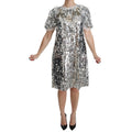 Dolce & Gabbana Silver Sequined Crystal Shift Gown Dress