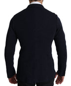 Dolce & Gabbana Dark Blue Dotted Double Breasted Coat Blazer