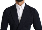 Dolce & Gabbana Dark Blue Dotted Double Breasted Coat Blazer