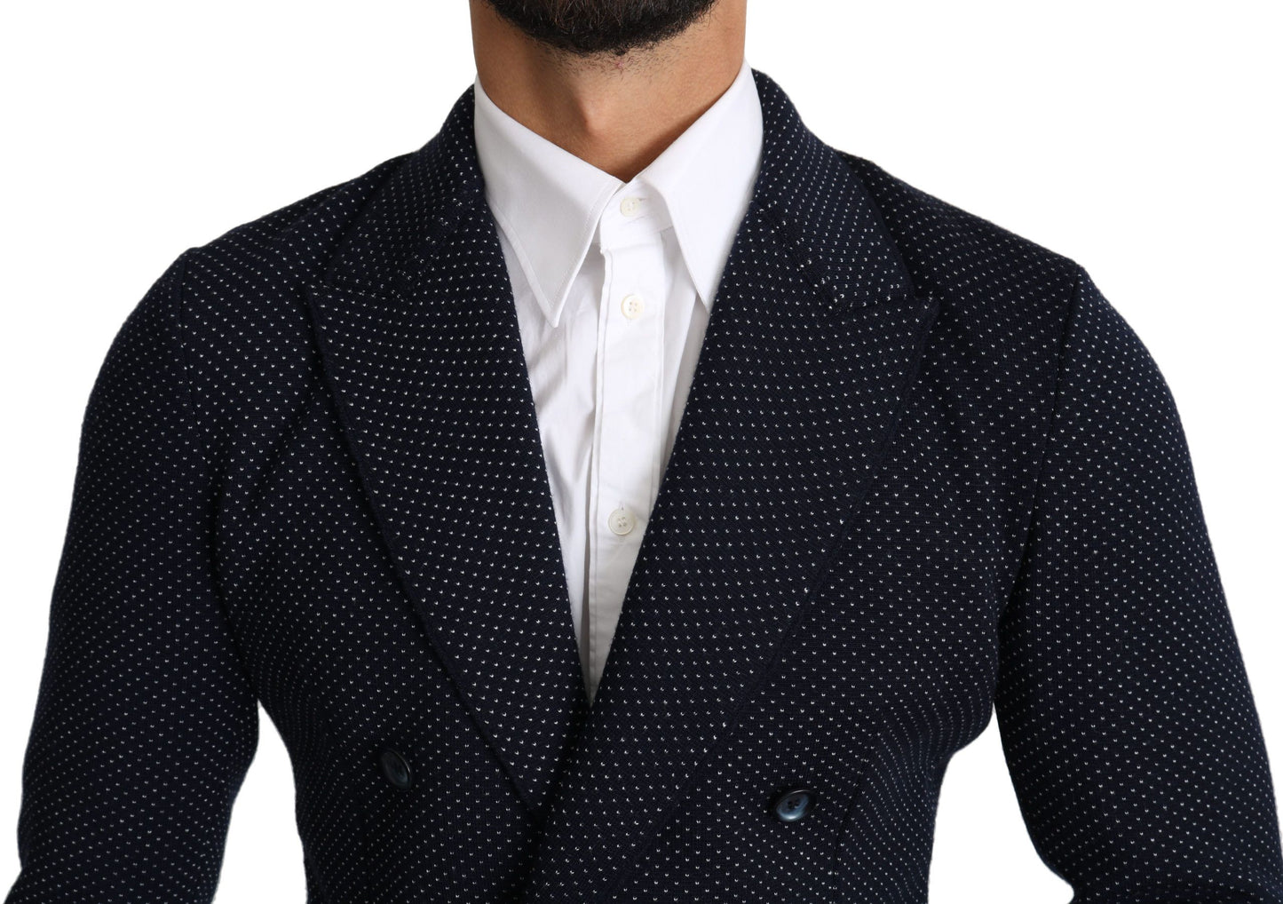 Dolce & Gabbana Dark Blue Dotted Double Breasted Coat Blazer Dolce & Gabbana