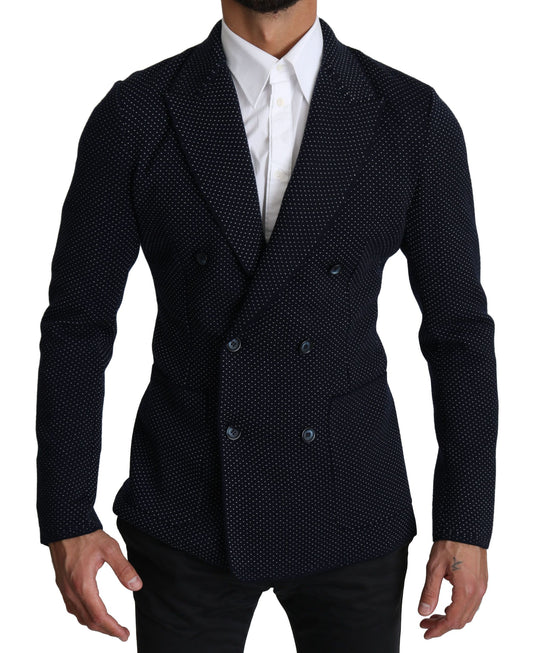 Dolce & Gabbana Dark Blue Dotted Double Breasted Coat Blazer Dolce & Gabbana