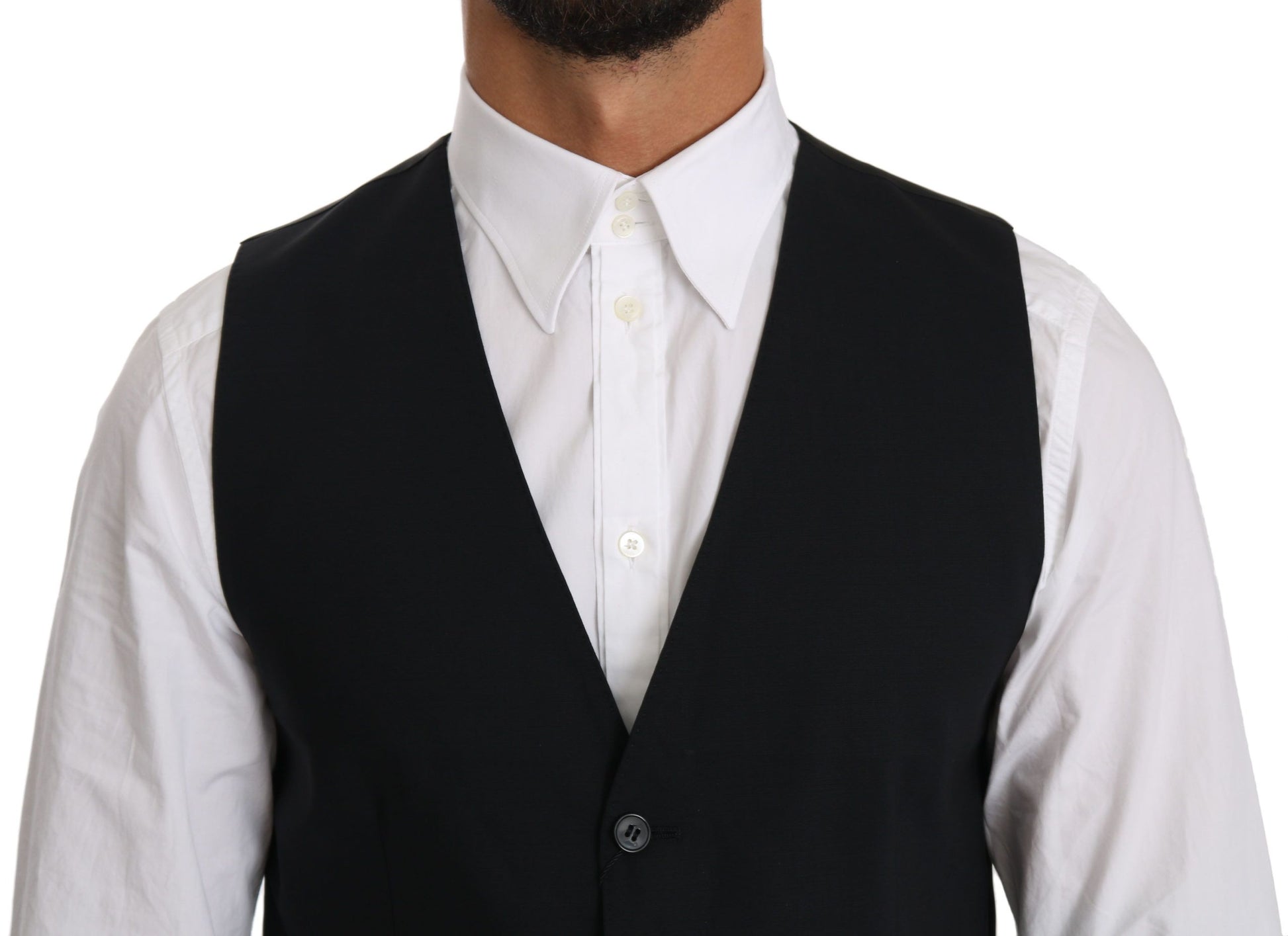 Dolce & Gabbana Blue Wool Waistcoat Formal Gilet Vest Dolce & Gabbana