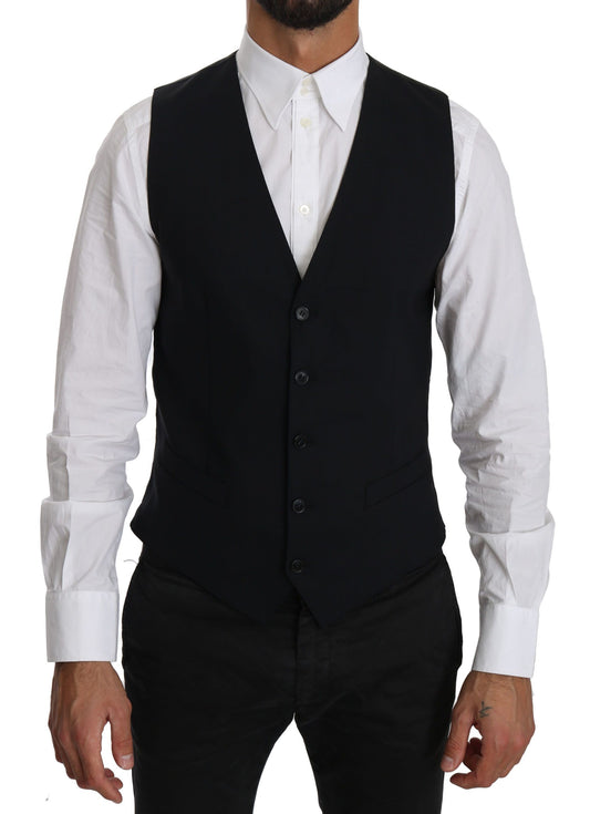 Dolce & Gabbana Blue Wool Waistcoat Formal Gilet Vest Dolce & Gabbana