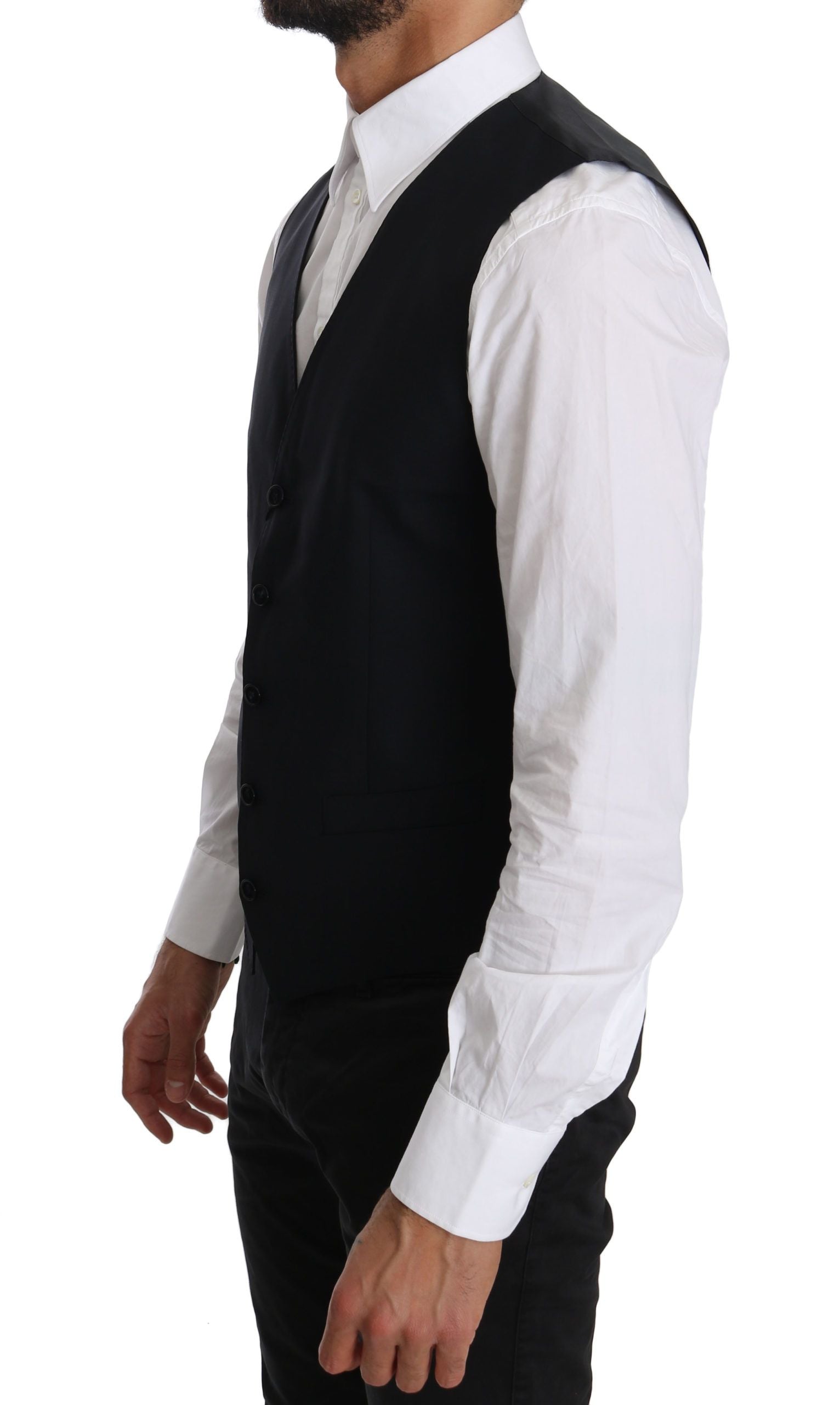 Dolce & Gabbana Blue Wool Waistcoat Formal Gilet Vest Dolce & Gabbana