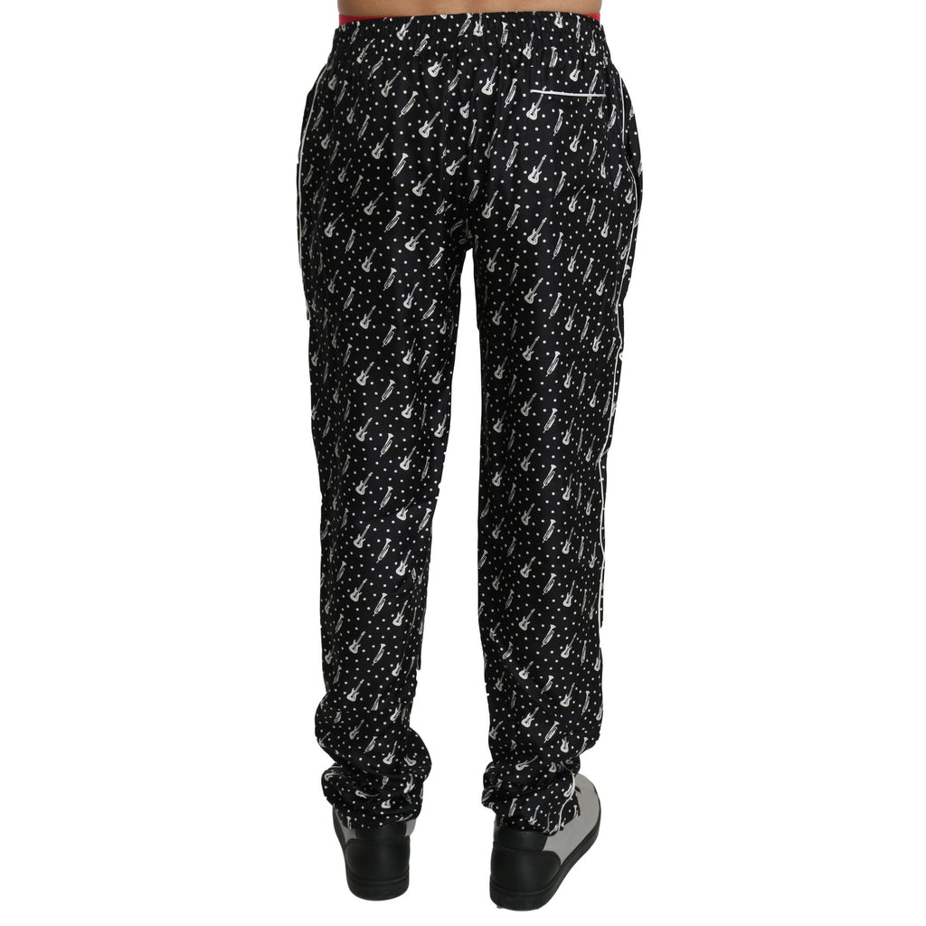 Dolce & Gabbana Silk Black Musical Instrument Trouser Pants
