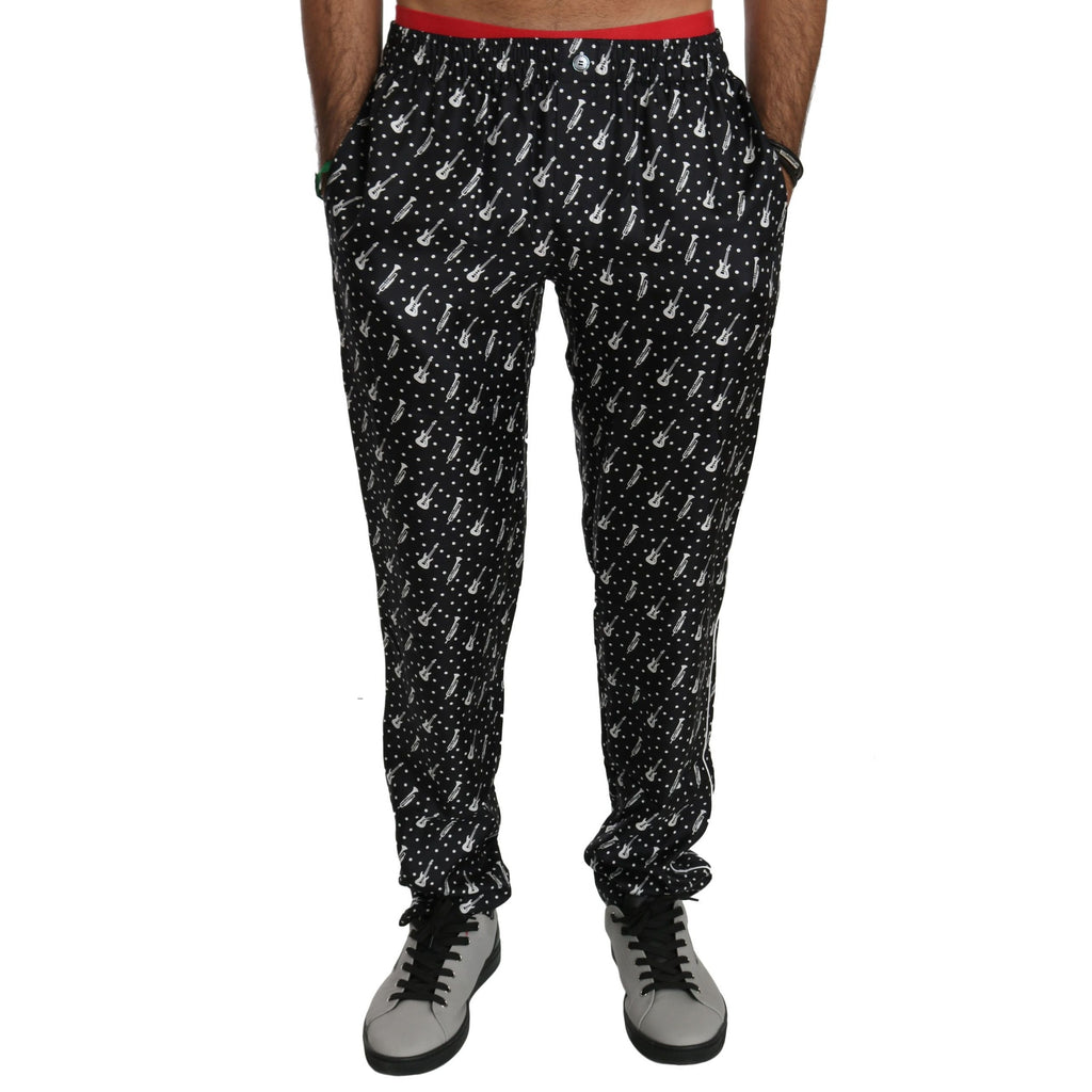 Dolce & Gabbana Silk Black Musical Instrument Trouser Pants