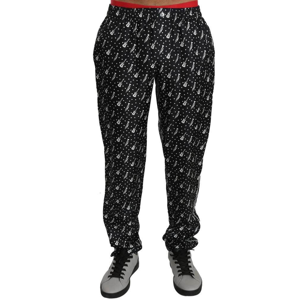 Dolce & Gabbana Silk Black Musical Instrument Trouser Pants