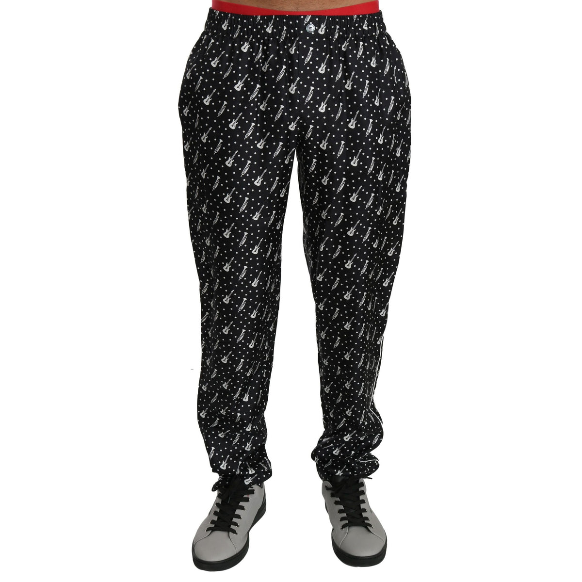 Dolce & Gabbana Silk Black Musical Instrument Trouser Pants