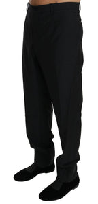 Dolce & Gabbana black formal wool trousers for men, tailored dress pants with a sleek, sophisticated fit.