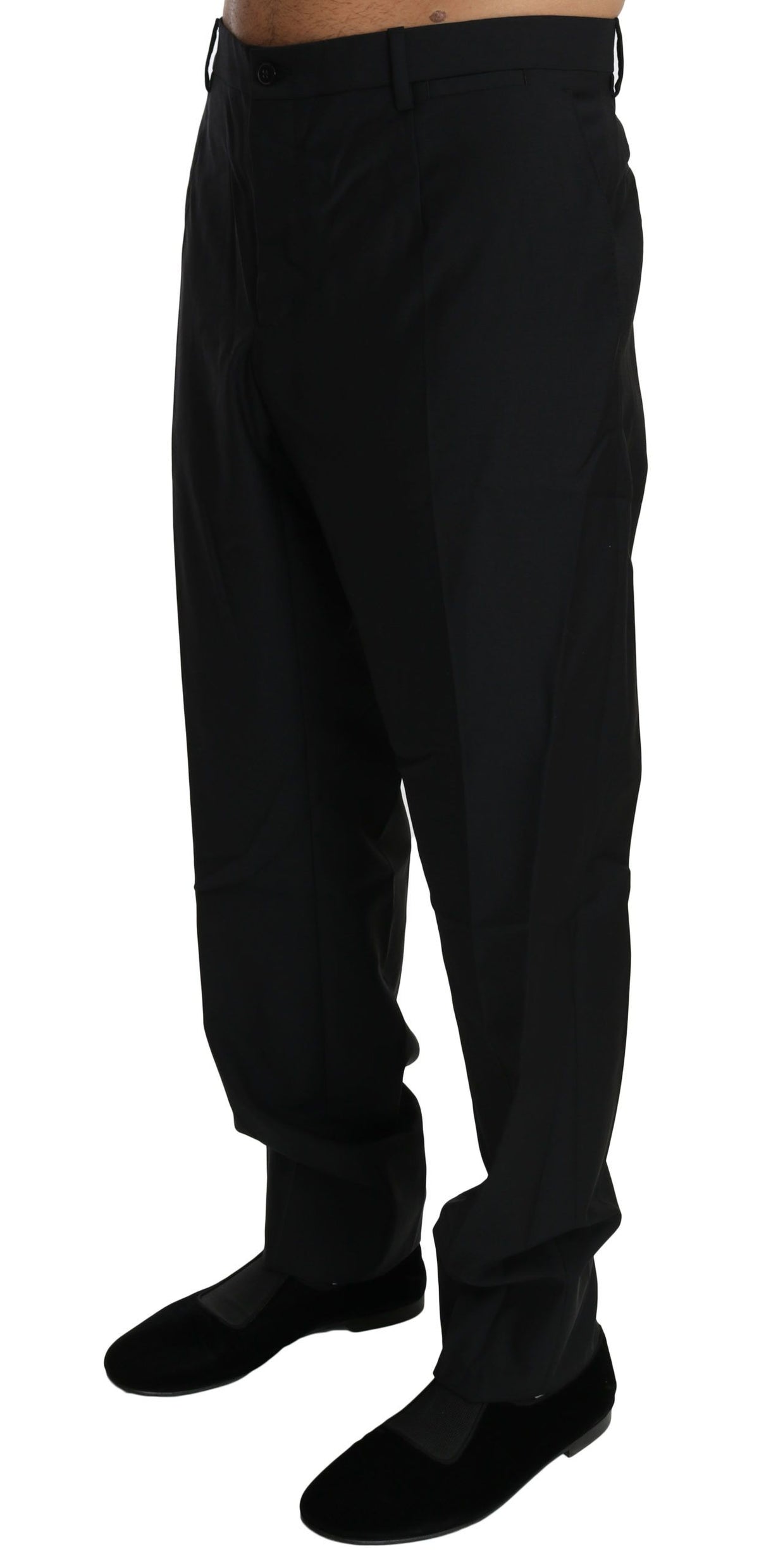 Dolce & Gabbana black formal wool trousers for men, tailored dress pants with a sleek, sophisticated fit.