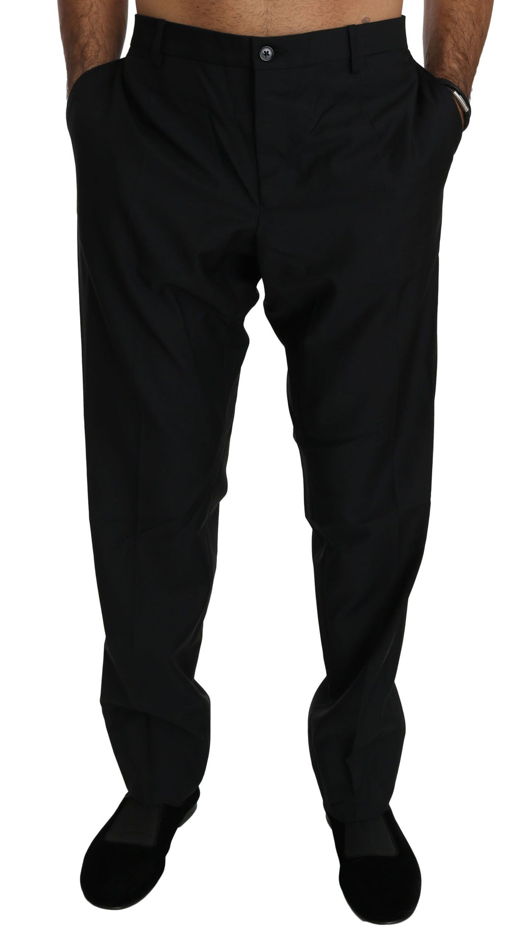 Dolce & Gabbana black formal trouser for men, wool dress pants with a tailored fit and sleek design.