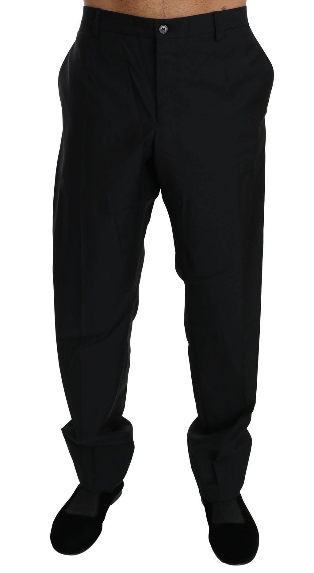 Dolce & Gabbana black formal wool trousers for men, tailored dress pants with a sleek, sophisticated fit.