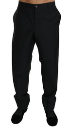Dolce & Gabbana black formal wool trousers for men, tailored dress pants with a sleek, sophisticated fit.