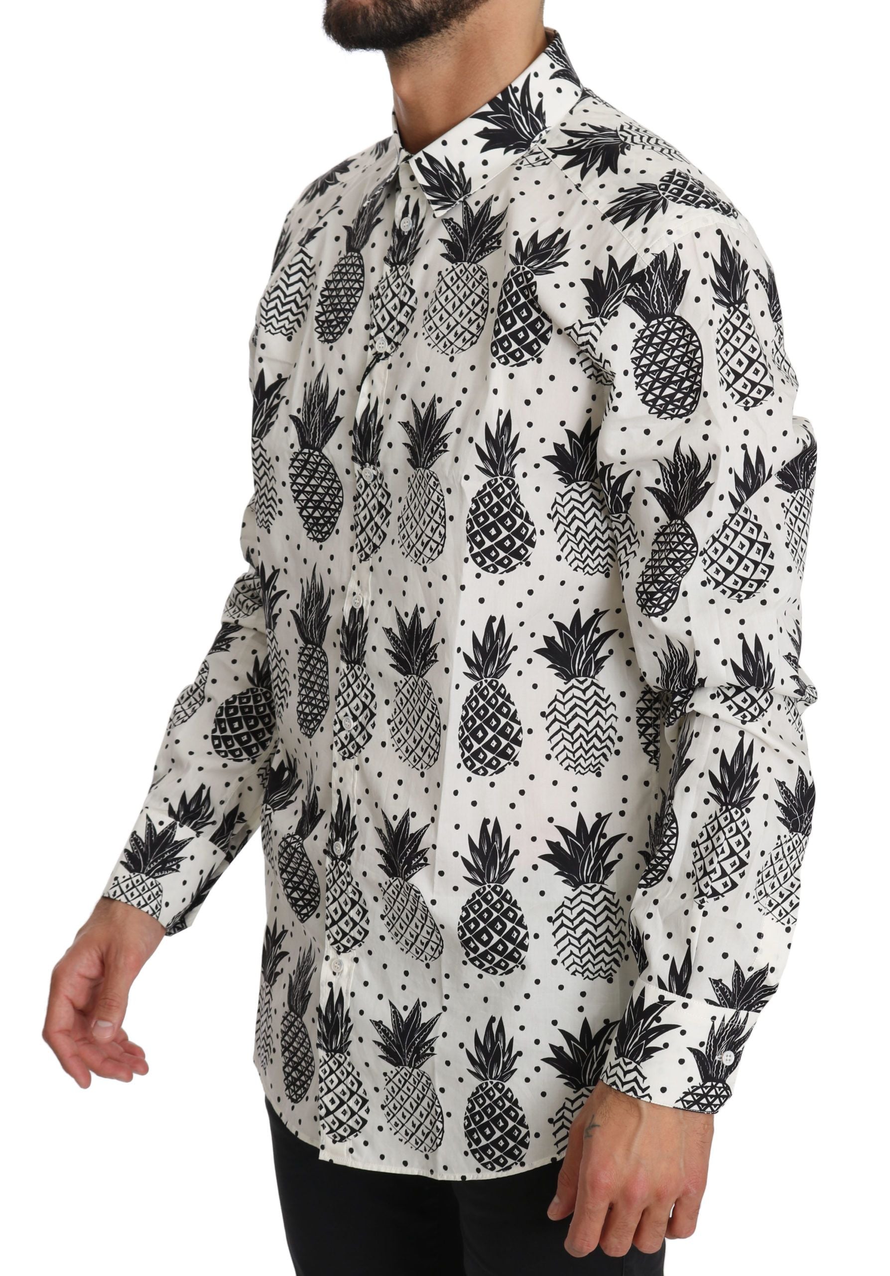 Dolce & Gabbana White Pineapple Cotton Top Shirt Dolce & Gabbana