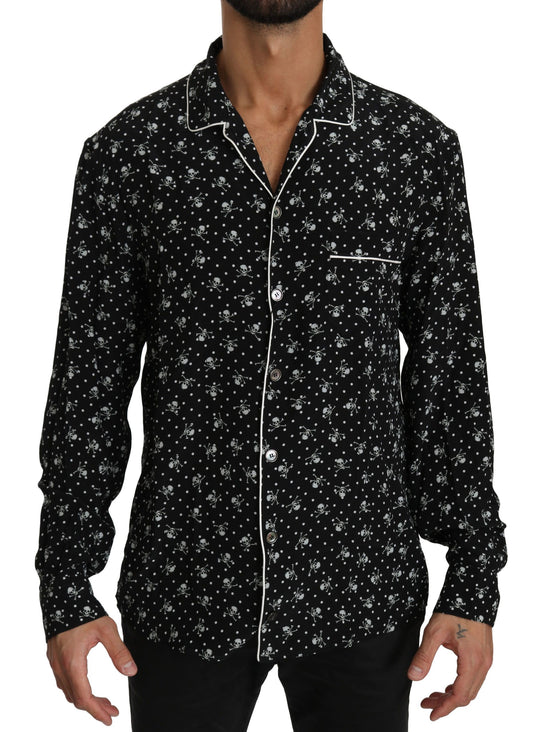 Dolce & Gabbana Black Skull Print Silk Sleepwear Shirt Dolce & Gabbana