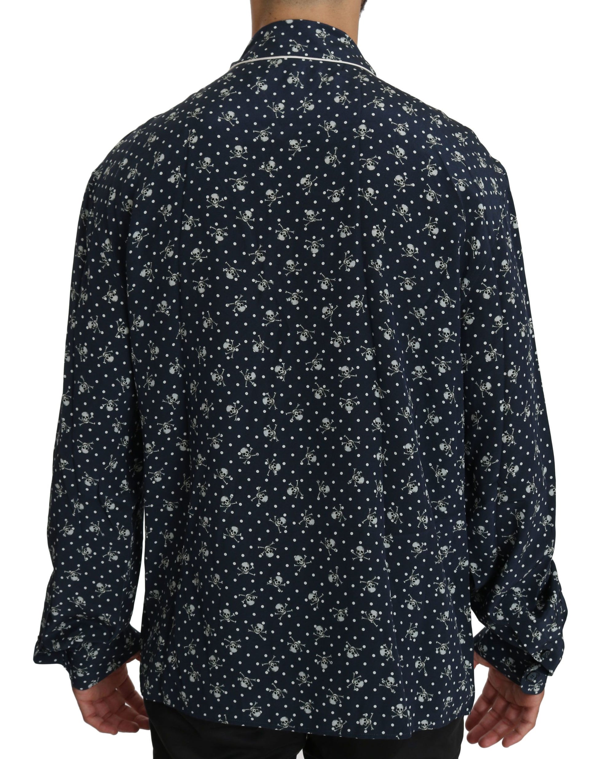 Dolce & Gabbana Blue Skull Print Silk Top Sleepwear Shirt Dolce & Gabbana