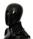 Dolce & Gabbana black fur neck collar wrap with lambskin scarf, featuring luxurious plush texture and elegant design.