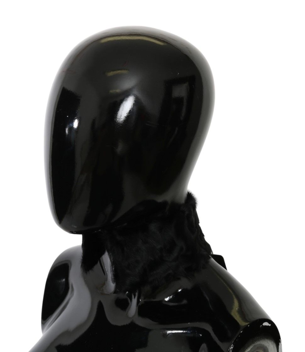 Dolce & Gabbana black fur neck collar wrap with lambskin scarf, featuring luxurious plush texture and elegant design.