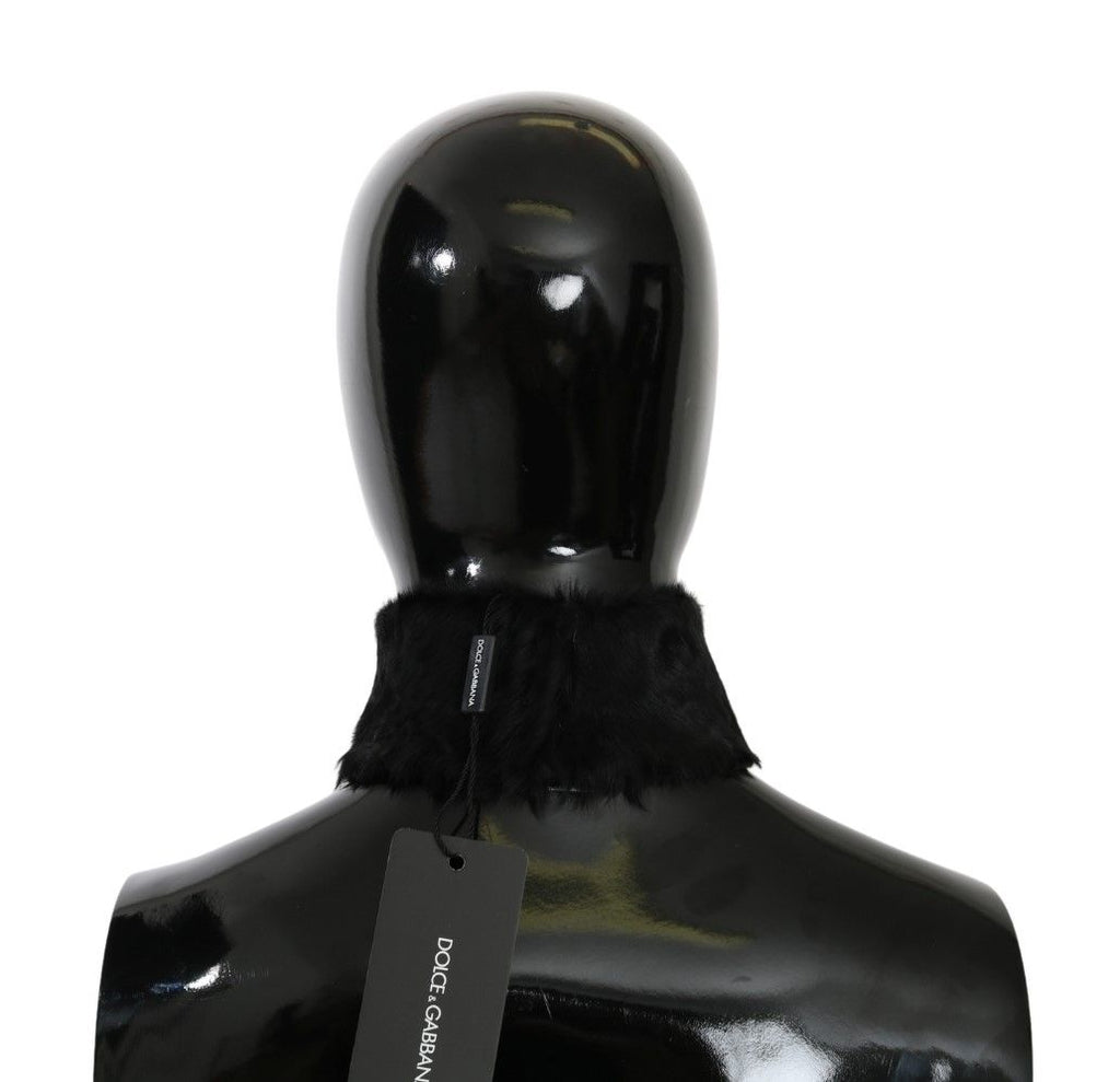Black fur neck collar wrap by Dolce & Gabbana featuring soft lambskin for a luxurious, stylish accessory.