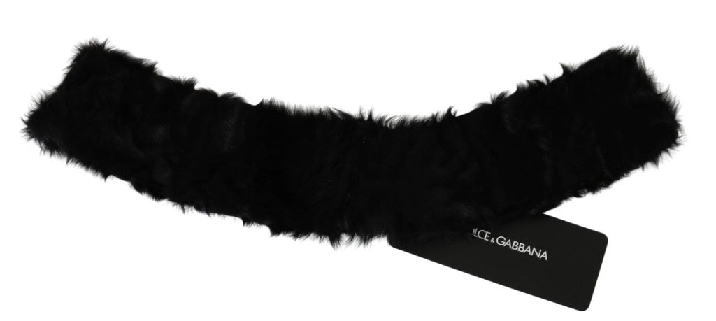Dolce & Gabbana black fur neck collar wrap with lambskin scarf, showcasing luxurious texture and elegant design.