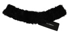 Dolce & Gabbana black fur neck collar wrap with lambskin scarf, showcasing luxurious texture and elegant design.