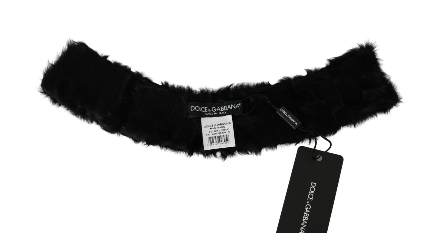 Dolce & Gabbana Black Fur Neck Collar Wrap Lambskin Scarf Dolce & Gabbana