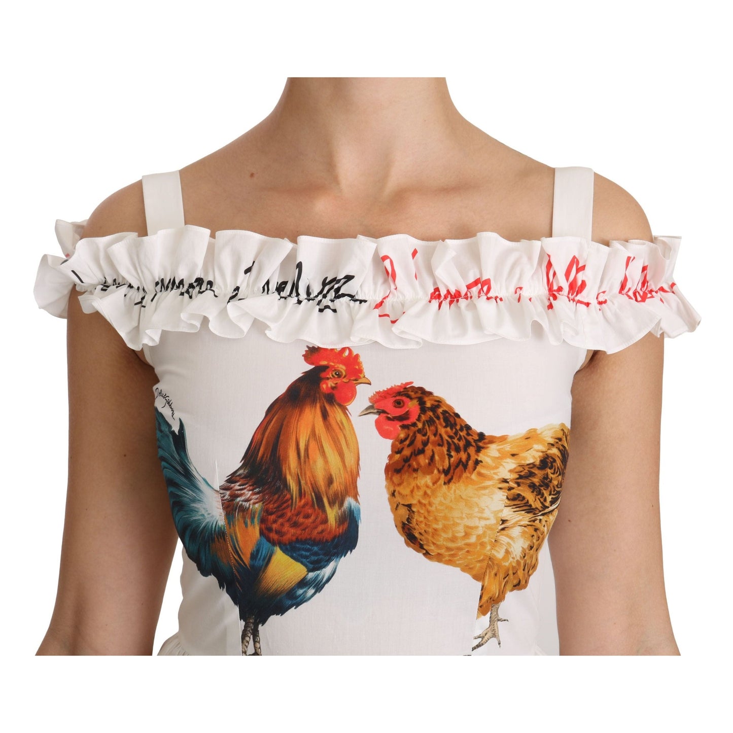 Dolce & Gabbana White Rooster Sheath Midi Cotton Dress