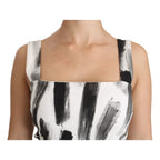 Dolce & Gabbana White Black Printed Sheath Midi Viscose Dress