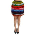 Dolce & Gabbana Red Blue High Waist Mini Feather Skirt