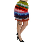 Dolce & Gabbana Red Blue High Waist Mini Feather Skirt