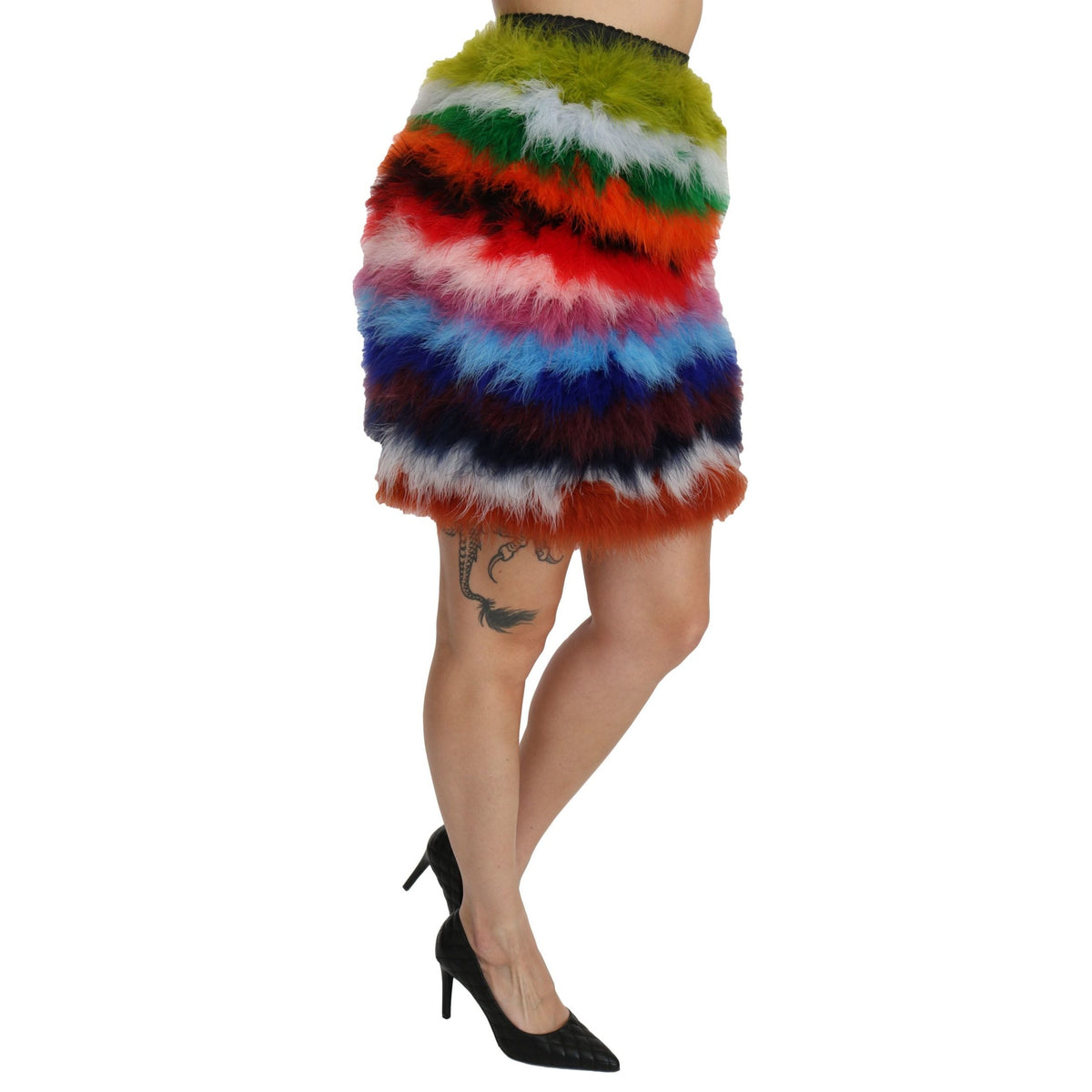 Dolce & Gabbana Red Blue High Waist Mini Feather Skirt