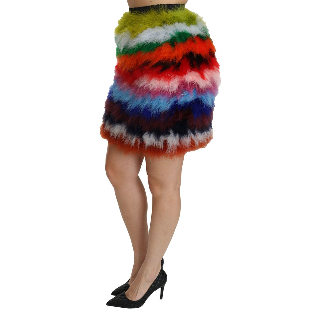 Dolce & Gabbana Red Blue High Waist Mini Feather Skirt