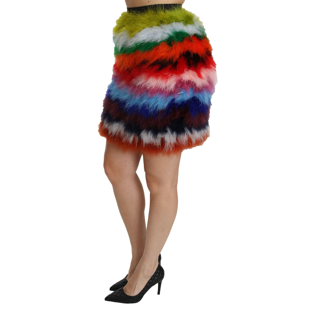 Dolce & Gabbana Red Blue High Waist Mini Feather Skirt