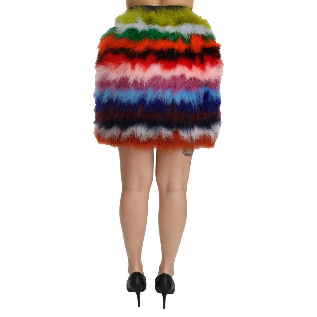 Dolce & Gabbana Red Blue High Waist Mini Feather Skirt