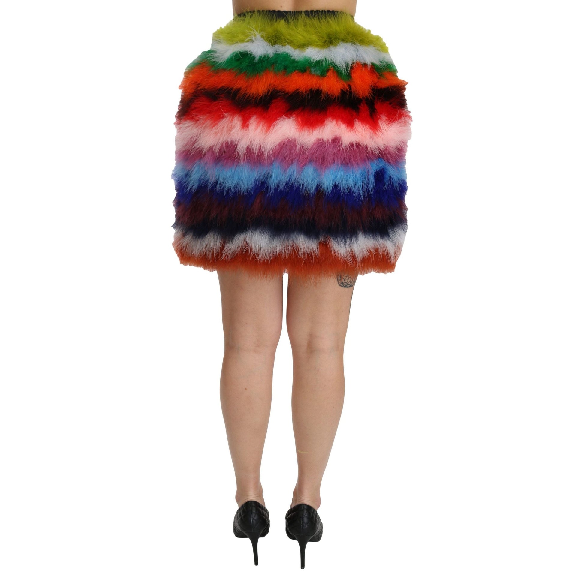 Dolce & Gabbana Red Blue High Waist Mini Feather Skirt