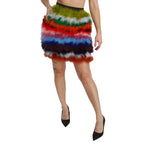 Dolce & Gabbana Red Blue High Waist Mini Feather Skirt