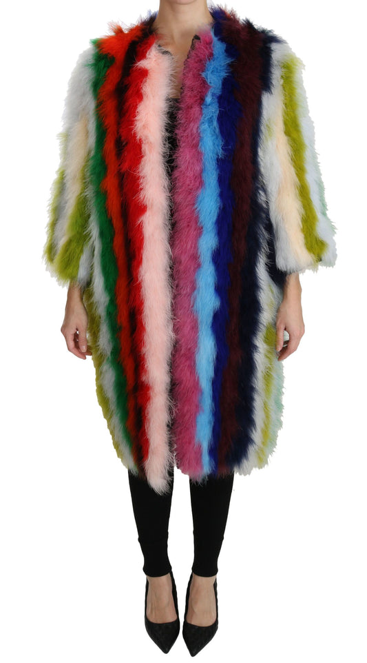 Dolce & Gabbana Multicolor Turkey Feather Cape Fur Coat Dolce & Gabbana