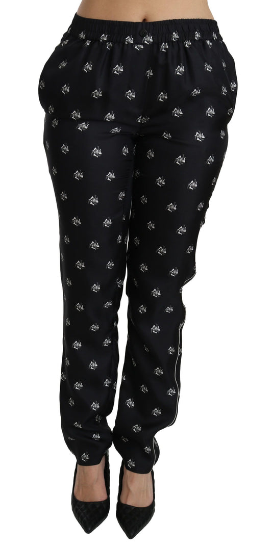 Dolce & Gabbana Black Printed Mid Waist Skinny Silk Pants Dolce & Gabbana