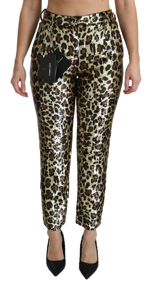 Dolce & Gabbana Brown Leopard Sequined High Waist Pants Dolce & Gabbana