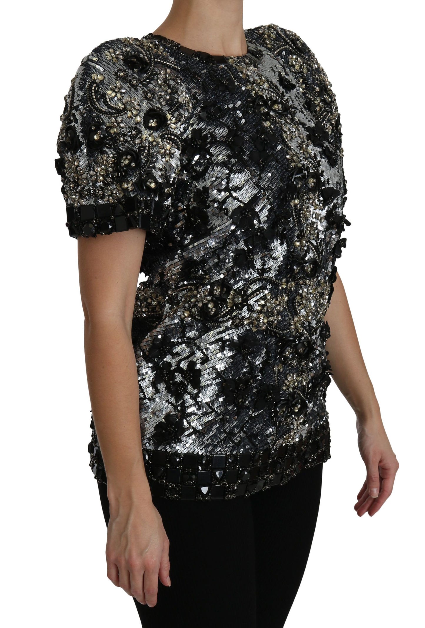 Dolce & Gabbana Black Sequined Crystal Embellished Top Blouse Dolce & Gabbana