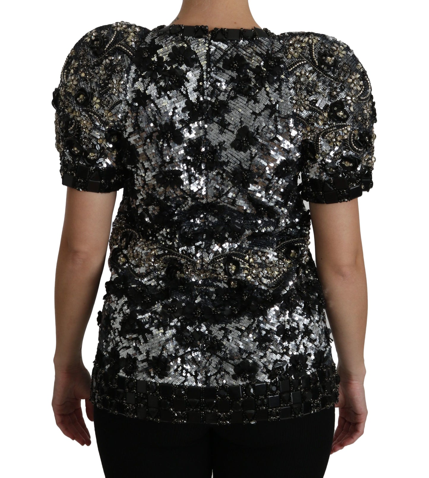 Dolce & Gabbana Black Sequined Crystal Embellished Top Blouse Dolce & Gabbana