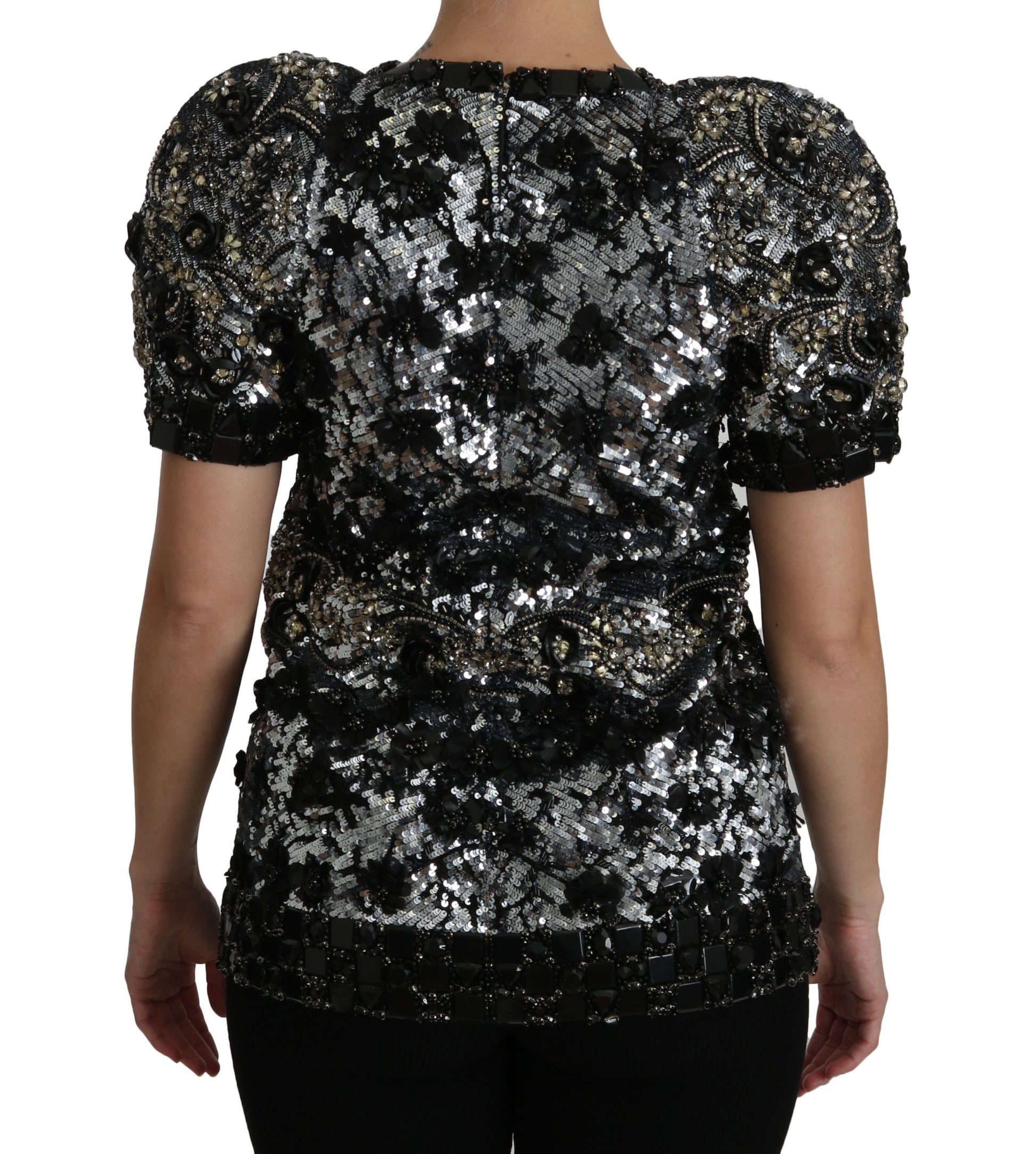 Dolce & Gabbana Black Sequined Crystal Embellished Top Blouse Dolce & Gabbana