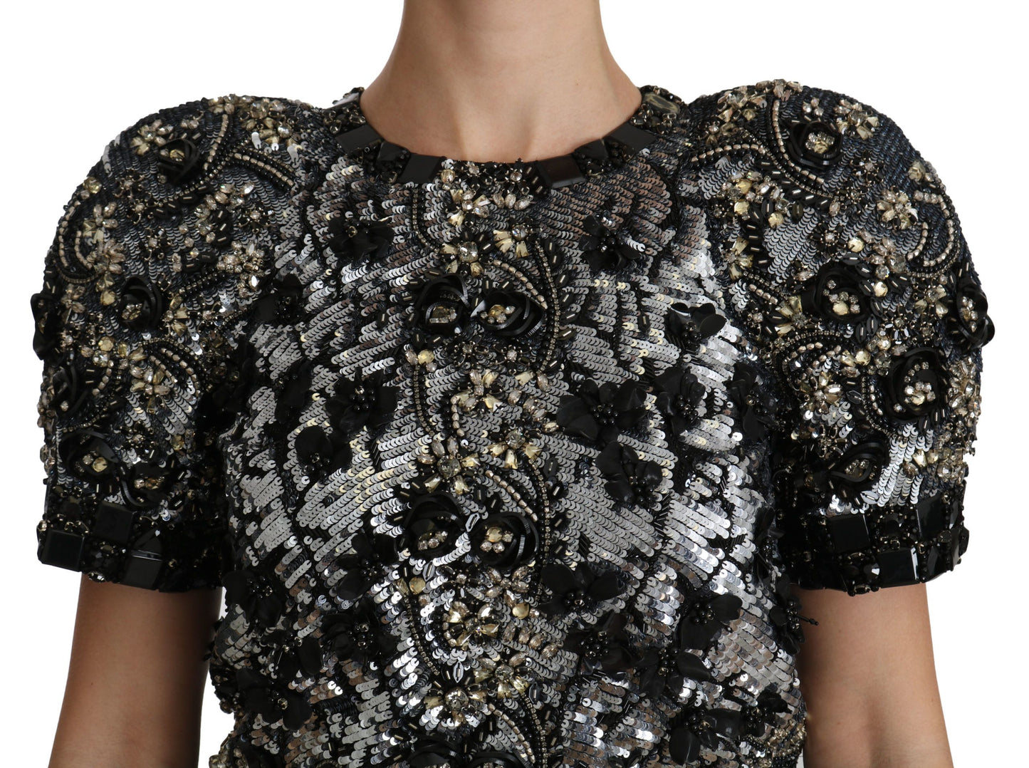 Dolce & Gabbana Black Sequined Crystal Embellished Top Blouse Dolce & Gabbana