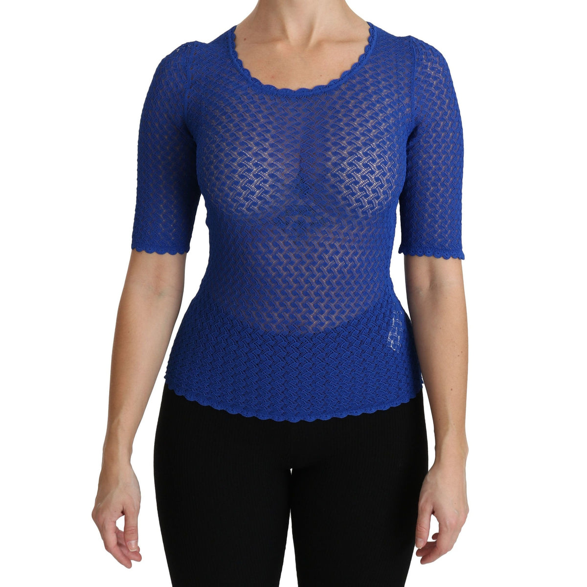 Dolce & Gabbana Blue See Through Round Neck Top Viscose Blouse